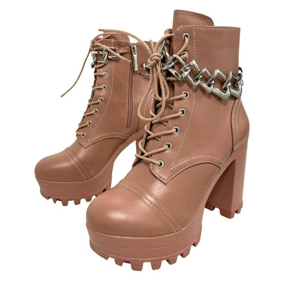 Cape Robbin Size 8 Nude Lug Heel Sole Platform Ankle Boots NWB - Picture 4 of 8